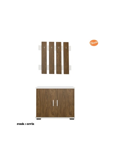 Portmanto Takım Ayakkabılık Vestiyer Askılıklı Ayakkabılık Dolabı Ceviz - Beyaz