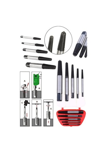 6 Parça Ters Kılavuz Pro Seti Çelik Kırık Civata Sökücü Vida Kald