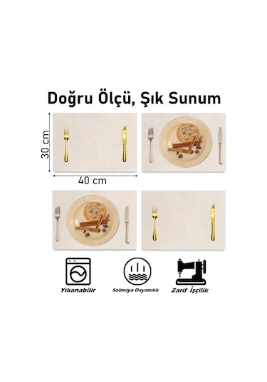 Love Coffee Tasarımlı Amerikan Servis, Tabak Altlığı & Şık Masa Dekoru, Ev Hediyesi, 2 Adet Krem