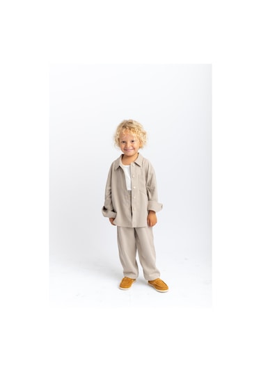 Oliventhekid Unisex Balon Pantolon Gömlek Takım Bej Bej