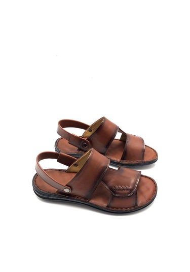 Deritarz Hakiki Deri Tam Ortopedik Hafif Taba Erkek Sandalet Taba