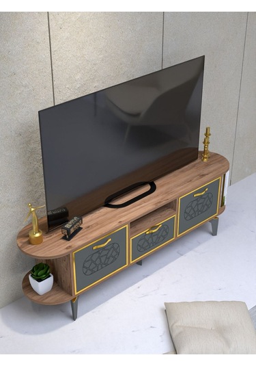 Tv Sehpası Mira 5030 Atlantik Gold 160 Cm 35 Cm 50 Cm Kahverengi