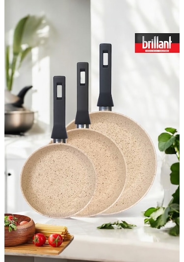 Brillant Lüks 3'lü Granit Tava Seti 28/24/20 Cm Yanmaz/Yapışmaz Tava Sahan Seti