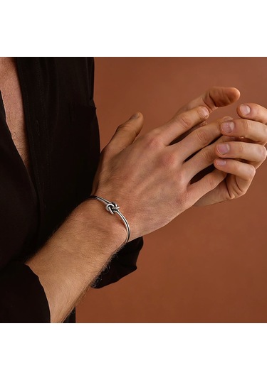 925 Ayar Gümüş Düğüm Model Unısex Kelepçe Bileklik Gümüş