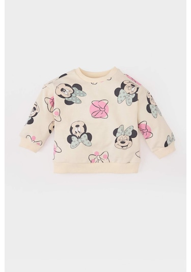 DeFacto Kız Bebek Disney Mickey & Minnie Bisiklet Yaka Sweatshirt E4857A525SPER134 Ekru DeFacto Kız Bebek Disney Mickey & Minnie Bisiklet Yaka Sweatshirt E4857A525SPER134 Ekru