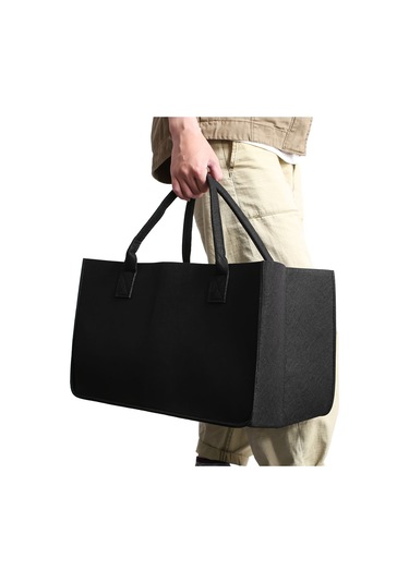 Xurunkeji Şömine Odun Keçe Saklama Çantası Sepet Dergi Rafı Odun Cebi, Keçe Katlanabilir Odun Tutucu Sepet Siyah Siyah