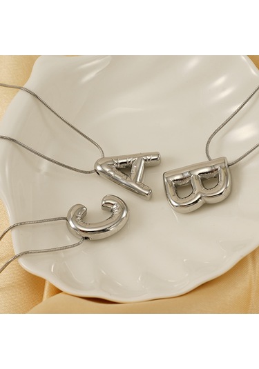 Relaxed Tombul Gümüş Parlak 26 İngilizce Kabarcık Harfler Kolye Hip Hop Kolye Klavikula Zinciri-a Beyaz