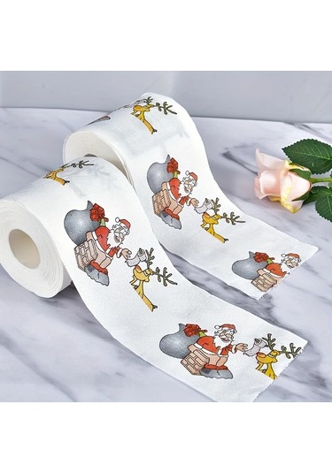 Awesomestore 5 Rulo Noel Temalı Yumuşak Kağıt Havlu, Noel Baba Ve Ren Geyiği Desenli, Parti Malzemeleri