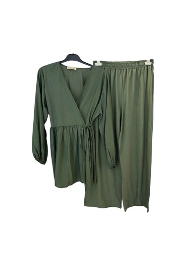 Z-521 Pile Ve Kimono Detaylı Pantolonlu Çilek İkili Takım Haki