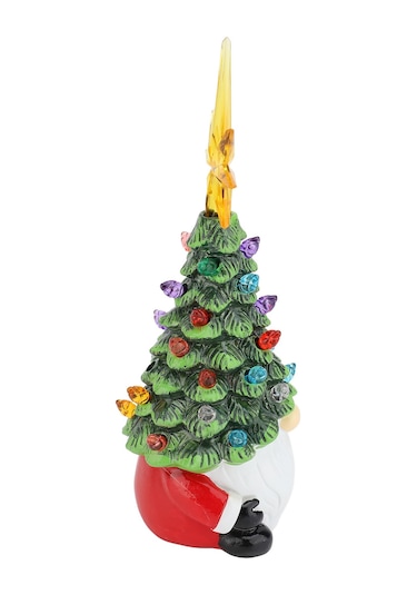 Yaozixa Pil İle Çalışan Led Işıklı Reçine Cüce Noel Ağaçı Dekorasyonu - Taşınabilir Ev Ofis Noel Unsurları