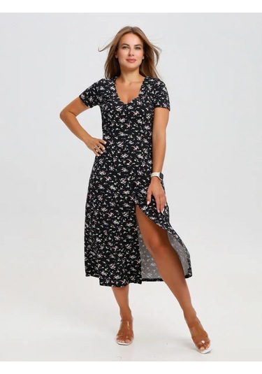 Toontex Düğmeli, Çiçek Desenli Yazlık Midi Elbis 444451011