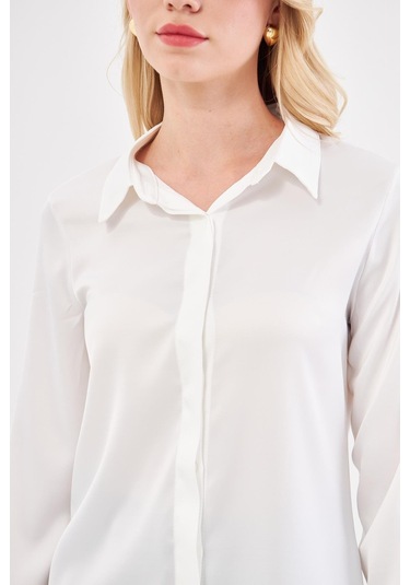 Klasik Saten Gömlek Ekru Ekru