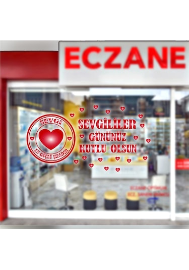 14 Şubat Sevgililer Günü Vitrin , Cam , Kapı Sticker Süsü Eczane Için