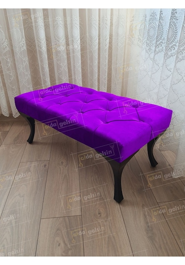 Kapitoneli Ayak Ucu Kapı Önü Antre Bench Puf Siyah Ayak 90 45 Lacivert