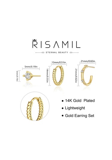 Kangvka Kadınlar İçin 14k Altın Kaplama Zirkonyalı Kolye Seti - 3 Çift Çeşitli Stiller Çember Ve Tıkalı - Günlük & Resmi Etkinlikler İçin Zirve Tarz Gold