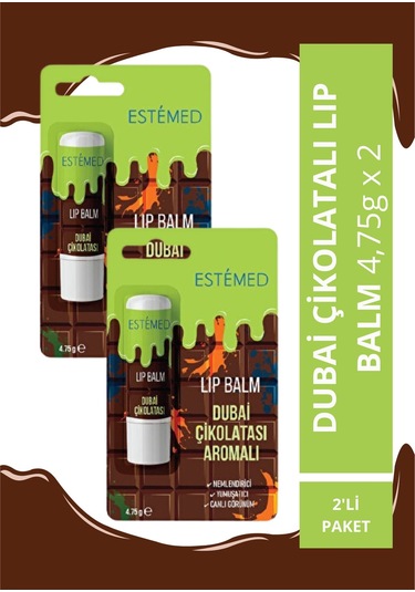 Estemed Dubai Çikolatası Aromalı Lip Balm 2'li Paket 4,75gx2
