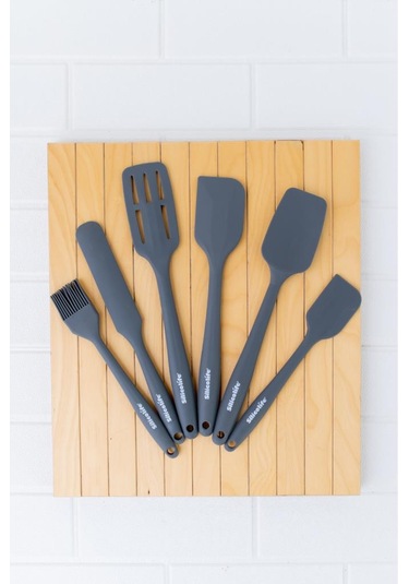 Silikon Mutfak Seti 6 Lı, Isıya Dayanıklı Yanmaz Yapışmaz Silikon Spatula Seti 6 Parça Gri Gri