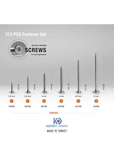 Kerem 312 Parça 12 Çeşit Vida Ve Dübel Seti -takım 20 CM