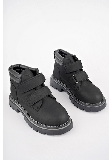 Muggo Gadget Garantili Çocuk Unisex Rahat Kalıp Soğuğa Dayanıklı Cırtlı Bot 001 Siyah