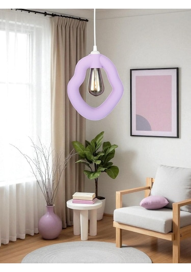 Bohem Beton Görünümlü Modern Minimalist Avize Ayarlı E27 Duy Salon Mutfak Yatak Odası Ofis Kafe Mor