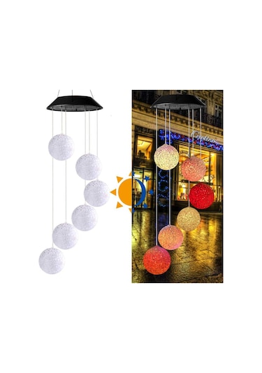 Güneş Enerjili Rüzgar Zilli Renkli Led Bahçe Dekor Lambası