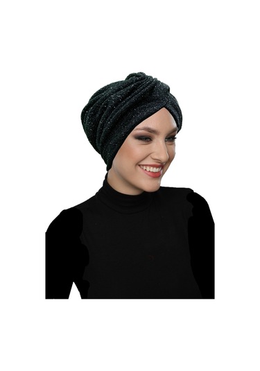 Çapraz Fukuro Simli Astarlı Siyah-gümüş Hazır Türban Tesettür Abiye Bone Siyah - Gümüş