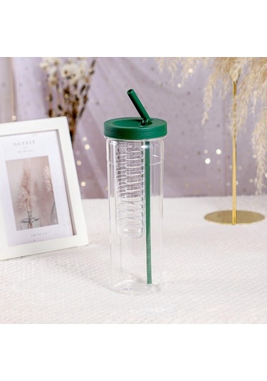 Yeşil 700 Ml Plastik Su Pipetli Şişe Ve Meyve Demlik Sağlıklı Çay Bardağı Seyahat İçme Şişeleri Taşınabilir Fitness Spor Açık