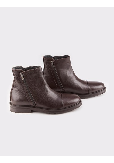 Cabani Hakiki Deri Kahverengi Fermuarlı Günlük Erkek Bot Kahverengi