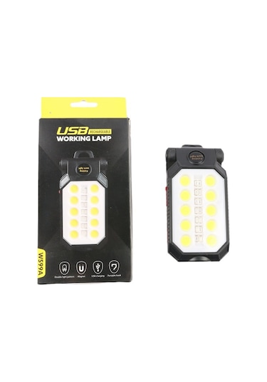 Dofolink Usb Şarjlı Manyetik Cob Çalışma Lambası - Pil Göstergeli, 18650 Li-poly Batarya, 100-200m Mesafe, El Feneri W599