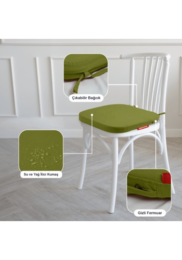 Xpermate 6'lı Standartfit Oval Sandalye Minderi 42x42x5 Yeşil