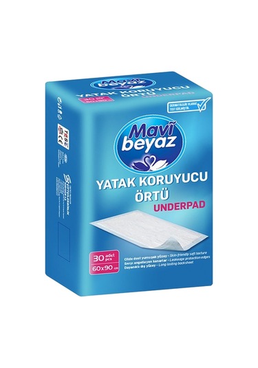 Mavi Beyaz Yatak Koruyucu Örtü 60 x 90 CM 30'lu