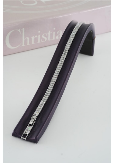 Kadın 316 L Çelik Vip Seri Antialerjik Baget Zirkon Taşlı Su Yolu Bileklik Ölçüleri 17cm + 3 Cm Uzatma 6 Mm Taş Boyutu-5212 Gümüş