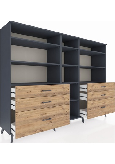 Hyperion Dolap 10 Raflı 6 Çekmeceli 220x44x163 Antrasit-antrasit Antrasit-antrasit/çam