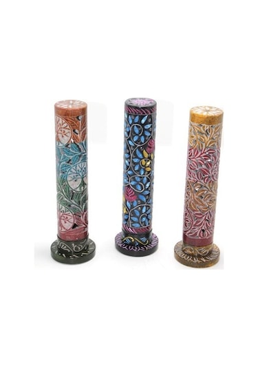 Obsidian Taşı İşlemeli Kule Tütsülük Model 1 Çok Renkli