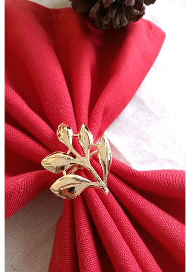 6 Adet Gold Sarmaşık Metal Peçete Halkası - Napkin Ring - Table D