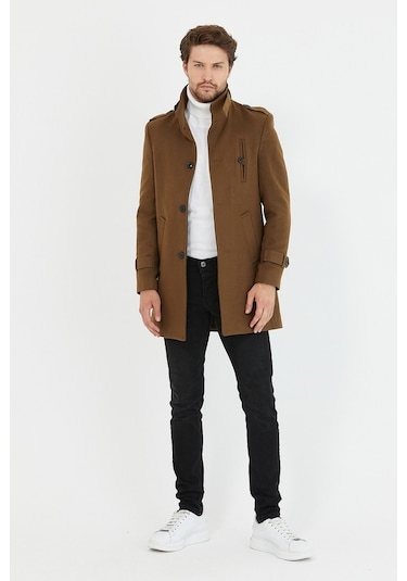 Erkek Taba Dar Kesim Dik Yaka Uzun Kaşe Kaban-Taba