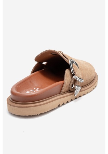 Vesta Toprak Süet Tokalı Hakiki Deri Kadın Burnu Kapalı Terlik Toprak