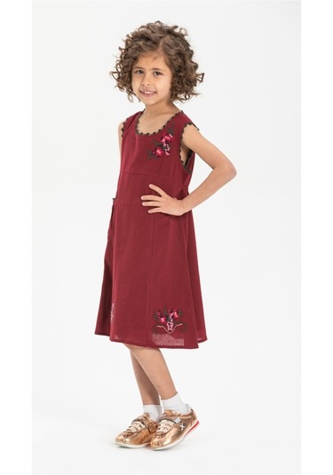 Burçak Şile Bezi Kız Çocuk Elbise Bordo Brd