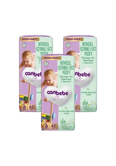 Canbebe Bebek Bezi Mega Paket 6 Beden Xl 15-27kg 62 Li X 3 Ade PKT 3'lü