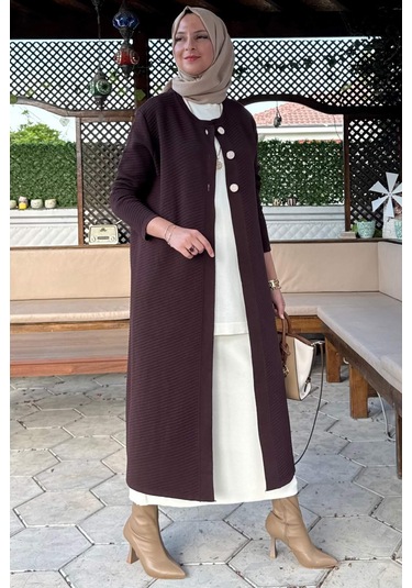 Sinem Çelik Örme Triko Hırka Acı Kahve Çok Renkli