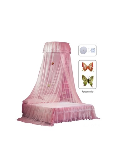 Pembe Prenses Tarzı Yüksek Ve Yoğun Teli Tavanlı Kumaş Perde, Tek Açılışlı Konforlu Uyku Bariyeri Pembe Pembe