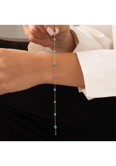 Firuze Taşlı Minimal 14 Ayar Altın Bileklik Altın