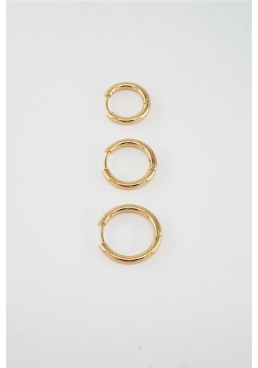 Kadın Kararmaz 316 L Çelik 3'lü Halka Set Küpe - Sarı