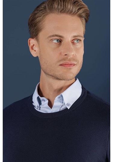 Tr 858 Slim Fit Lacivert Klasik Triko Lacivert