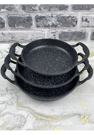 Mabeyn 3'lü Set Döküm Siyah Granit Sahan Tava 22cm-20cm-18cm 3lü