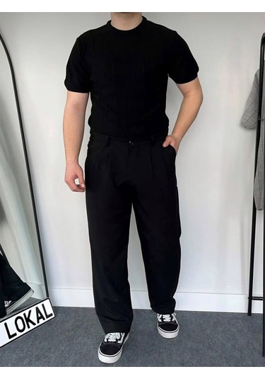 Erkek Slim Kısa Kollu Triko Tişört Yazlık Basic SIYAH