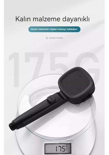 Üç Modlu Su Akışı Ayarlanabilen Yüksek Basınçlı Duş Başlığı Siyah