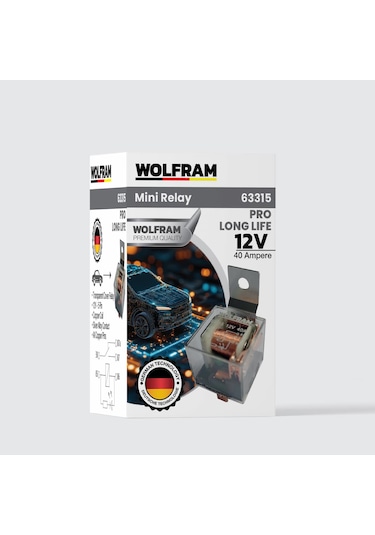 Wolfram Germany 12 Volt 40 Amper Çift Platinli Şeffaf 5 Uçlu Uzun Ömürlü Röle - 10 Adet