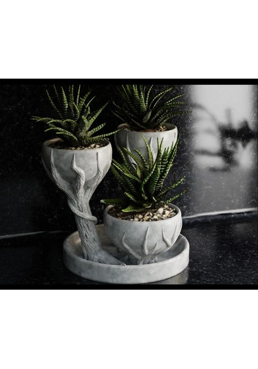 3d Üçlü Hand Of Tree Mermer Desenli Plastik Vazo Mermer Desen