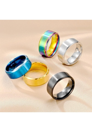 Çok Renkli Dikili Eğik Fırçalama Titanyum Çelik Yüzük Erkek Çift Yüzük Gandal Takı Çok Renkli